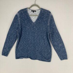 John Varvatos Men Sweater L Petrol Blue Mixed Knit Vneck Long Sleeve